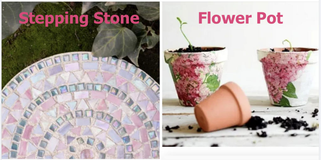 craft project options showing a stepping stone of the left and flower pot on the right